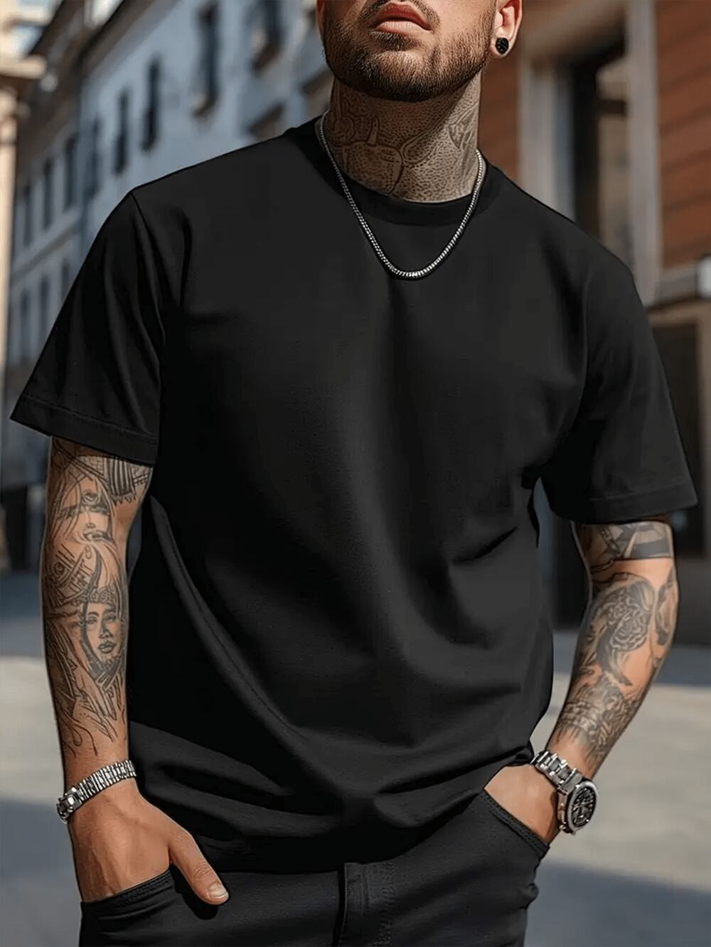 Shein Black Short Sleeve Crew Neck T-Shirt Men's Size Medium